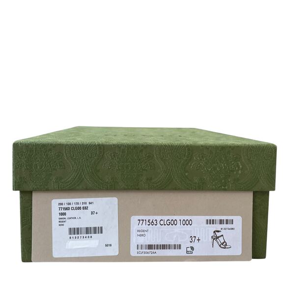 GUCCI Women's Horsebit Caged T Strap High Heel Sandals Black Silver 37.5 US 7.5 - Picture 11 of 16